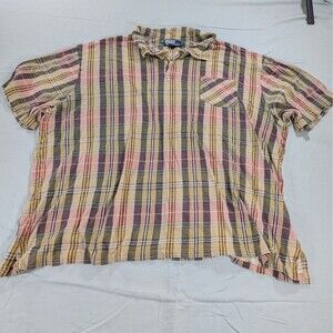 Polo Ralph Lauren Men's 3XLT Brown Red Gold Plaid Polo Shirt